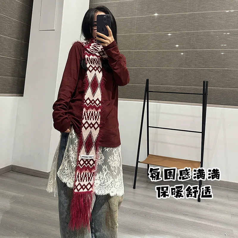 New Korean Version Ins Warm Retro Scarf Women Autumn Winter Versatile Chic Student High-end Knit Small Scarf Female Y2K Muffler