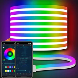 Tira de luces LED RGB con Bluetooth, tira de luces LED inteligente, Flexible y regulable, resistente al agua, 5x11mm, para interior y exterior
