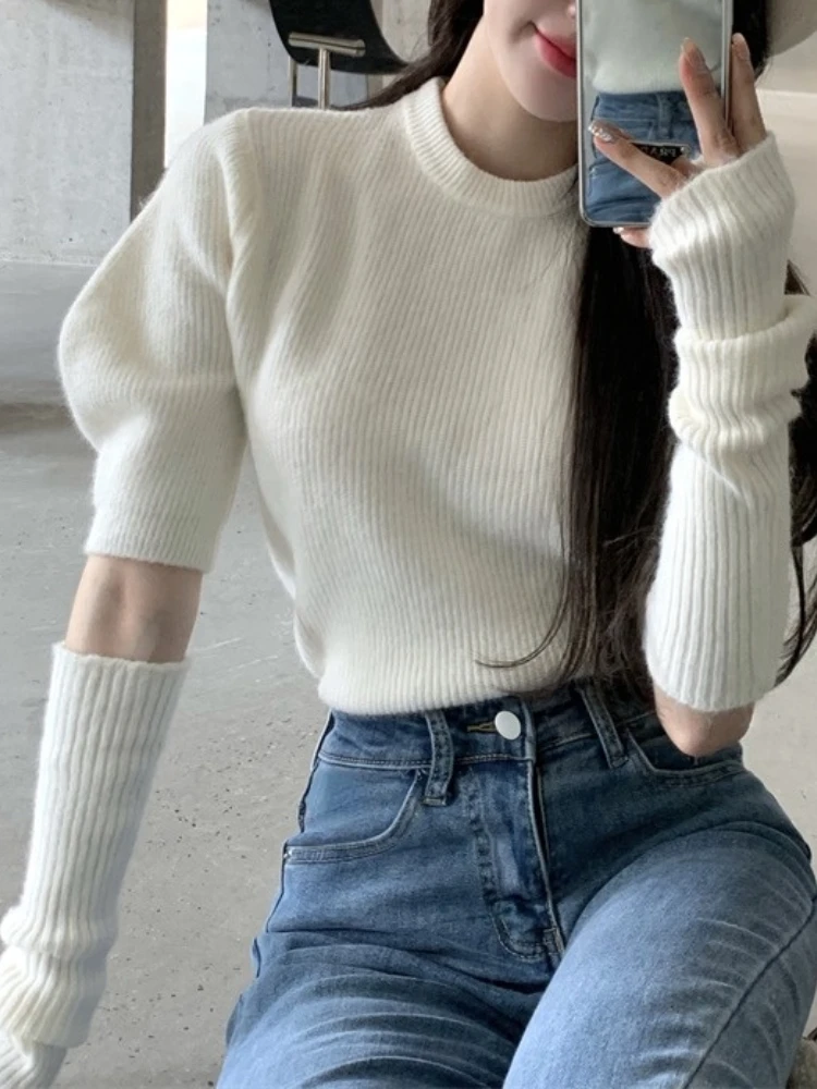 Elegant 2022 Spring Knitted Sweater Women Casual Long Sleeve Pullover Korean Y2K Crop Tops Female Fashion Clothing French Blouse