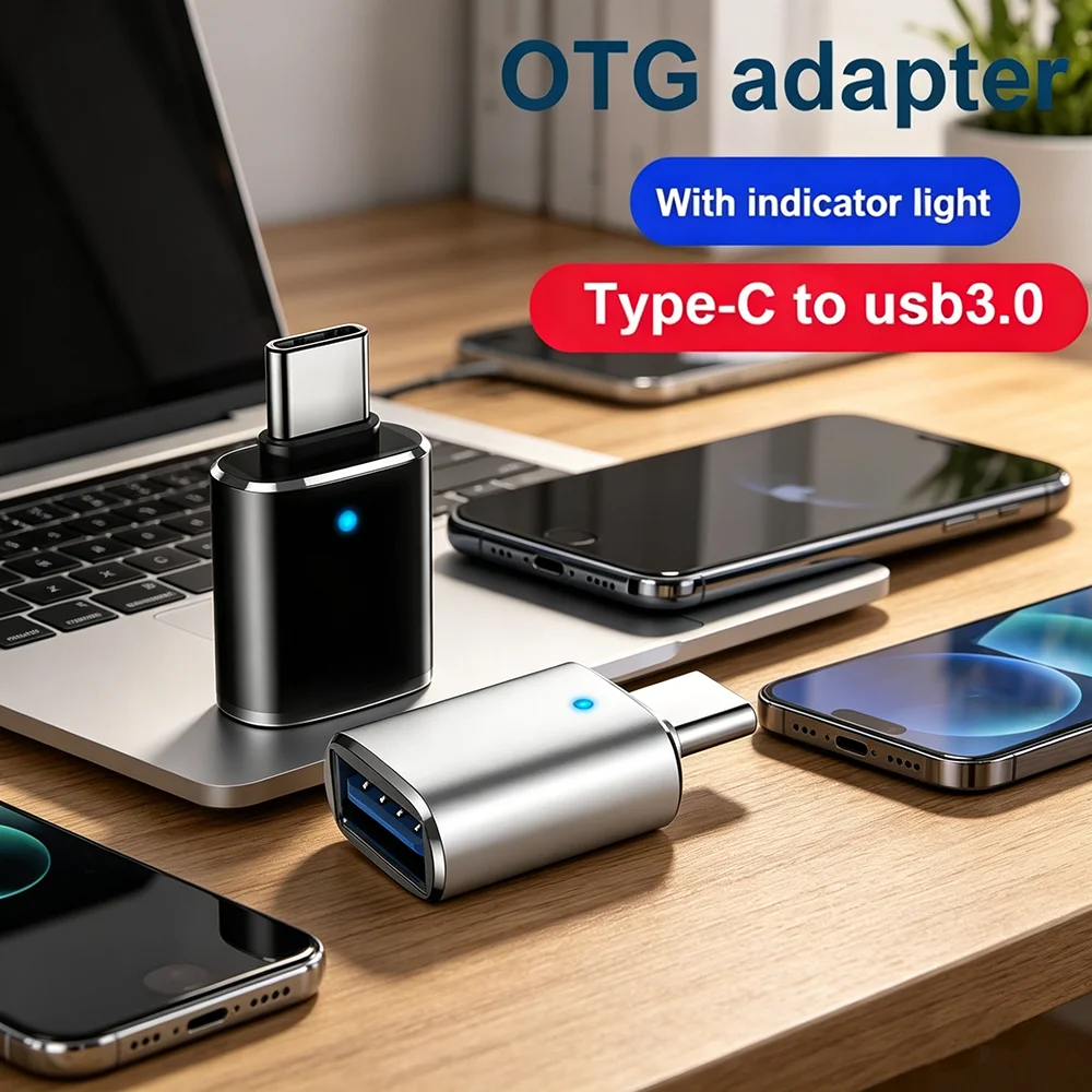LED USB 3.0 Type C Adapter OTG to USB-C USB-A to Micro USB Male to Female Connector for Samsung Xiaomi Data Sync Charging Cable