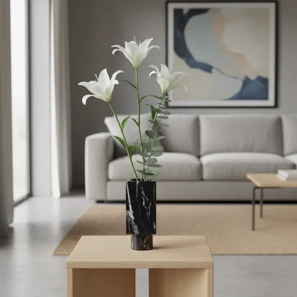 Geometric Marble Stone Vase for Flowers Pampas Grass Decorative Vase for Living Room Bedroom Kitchen Dining Table Mantle