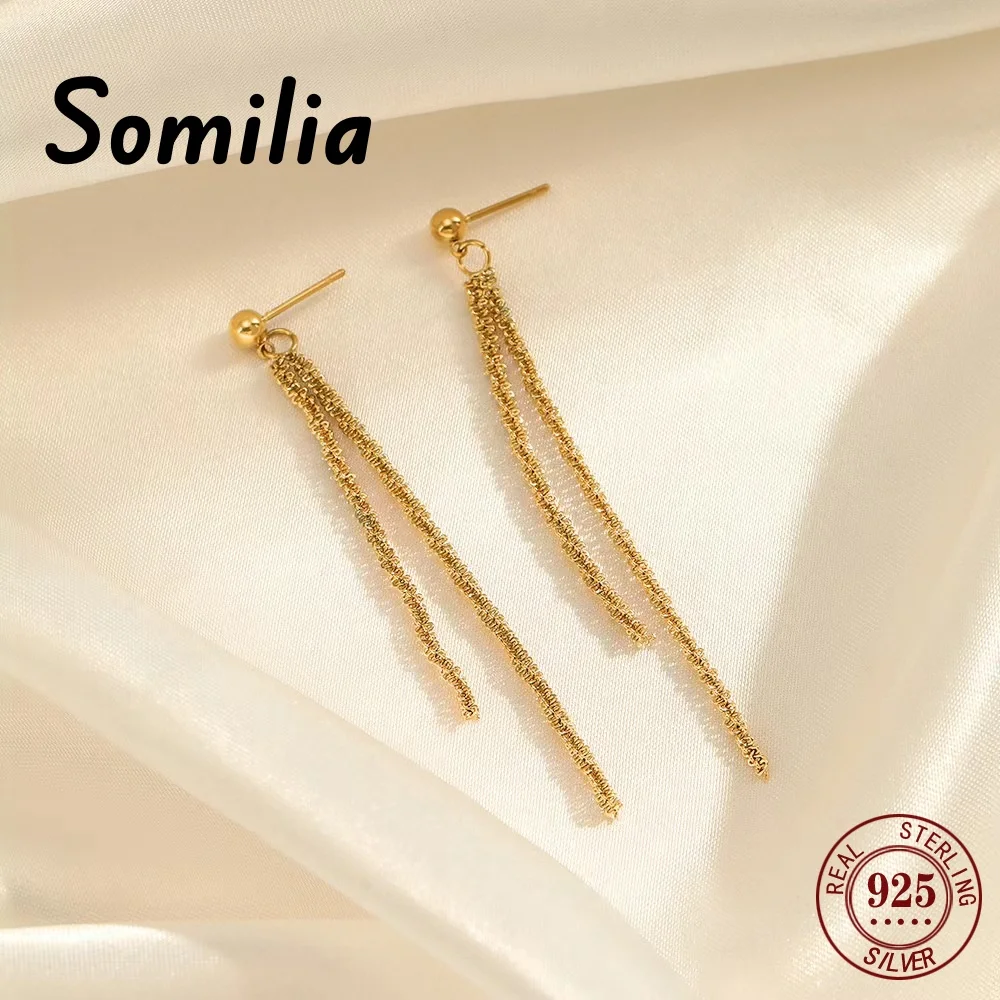 

Somilia-925 Sterling Silver Earrings For Women Gift Stud Drop Long Tassel Zircon Female Elegant Jewelry With Timmeless Appeal