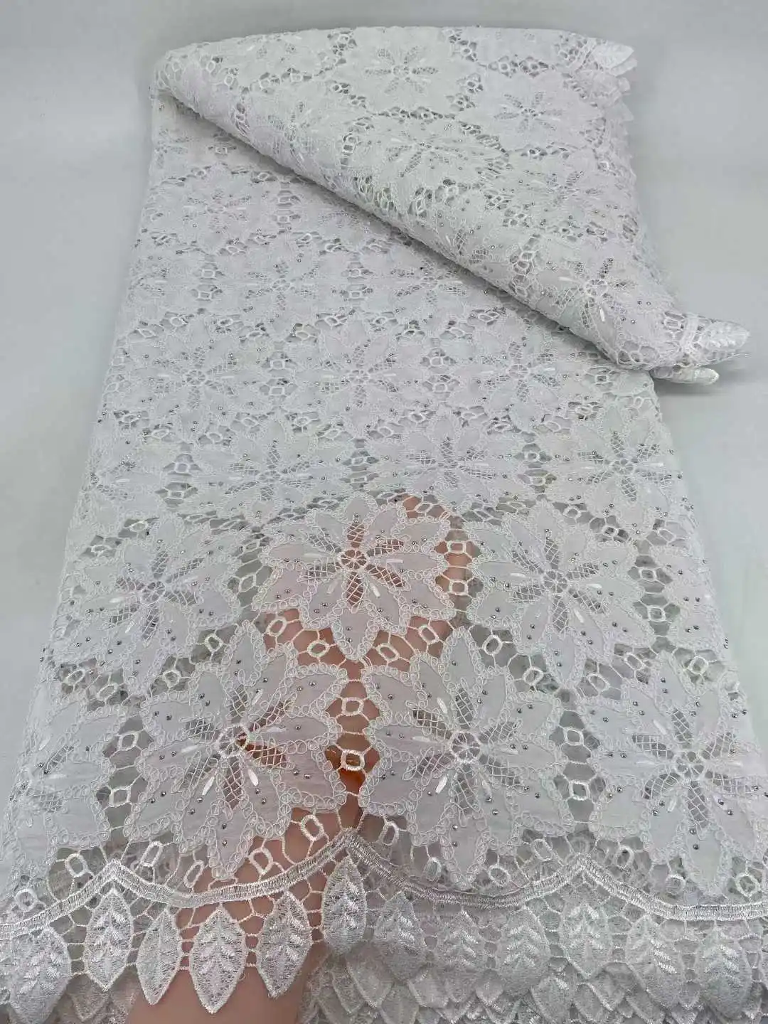 

2026 High Quality African Guipure Cord Lace Fabric Nigerian Stones Water Soluble Lace Fabric For Sewing Women Dress,5Yards