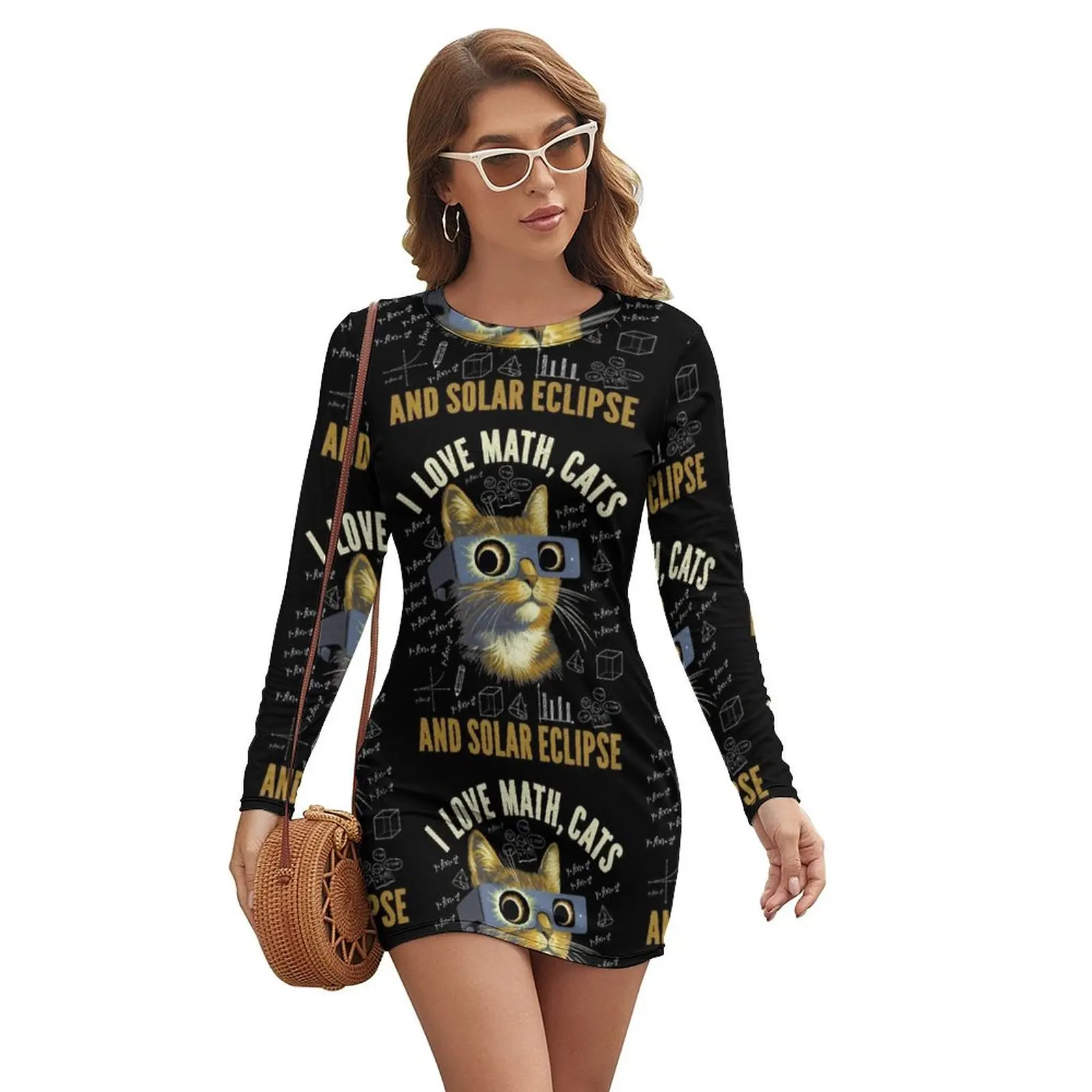 

I Love Math, Cats, Solar Eclipse Mathematics Pi Day Science Long-sleeved Dress Women's summer dresses summer dresses