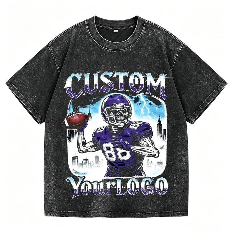 

Custom Rhinestone Patterns Customizable Vintage T-Shirt Upload Graphic for Front Print Cotton No MOQ
