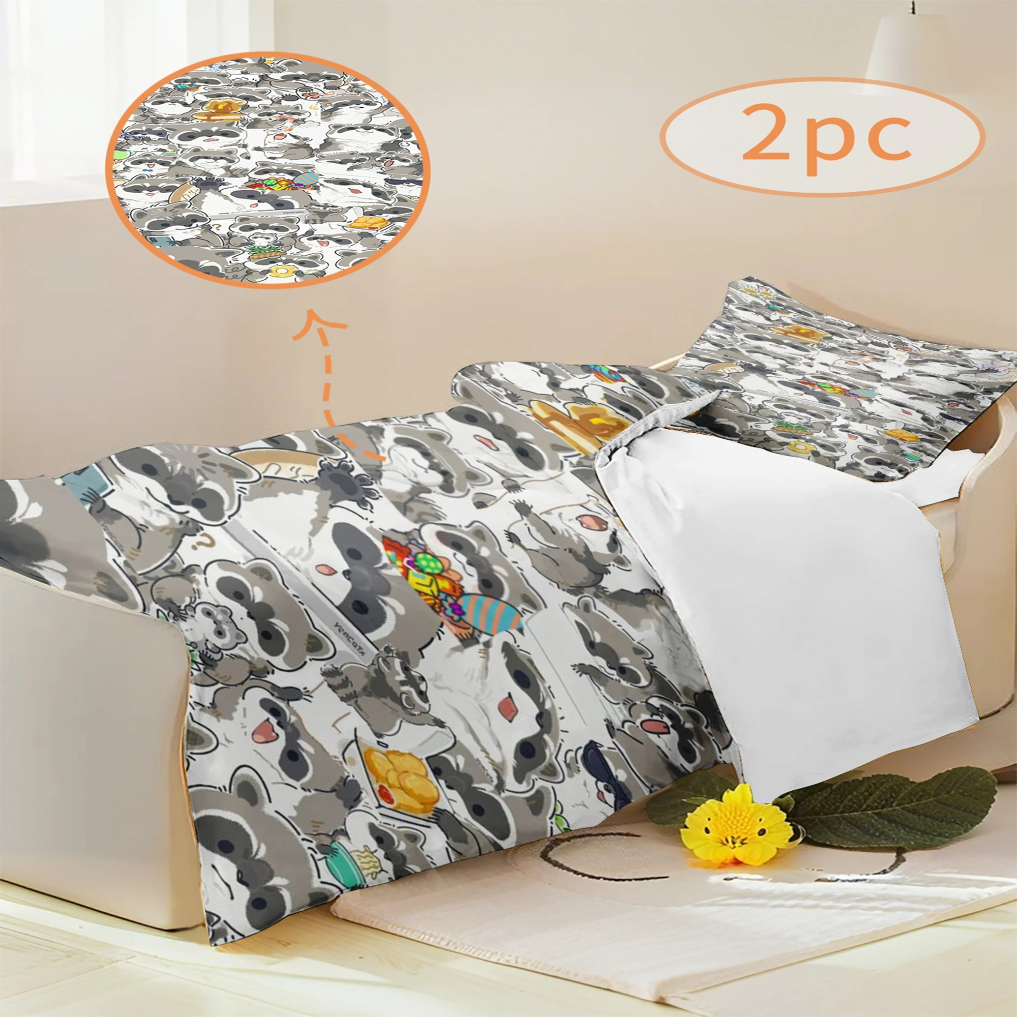 

Raccoon Cartoon 2Pcs Baby Bedding Set For Newborns Pattern Kid Bed Linen For Boy Girls Crib Bedding Duvet Cover Pillocase Sheet