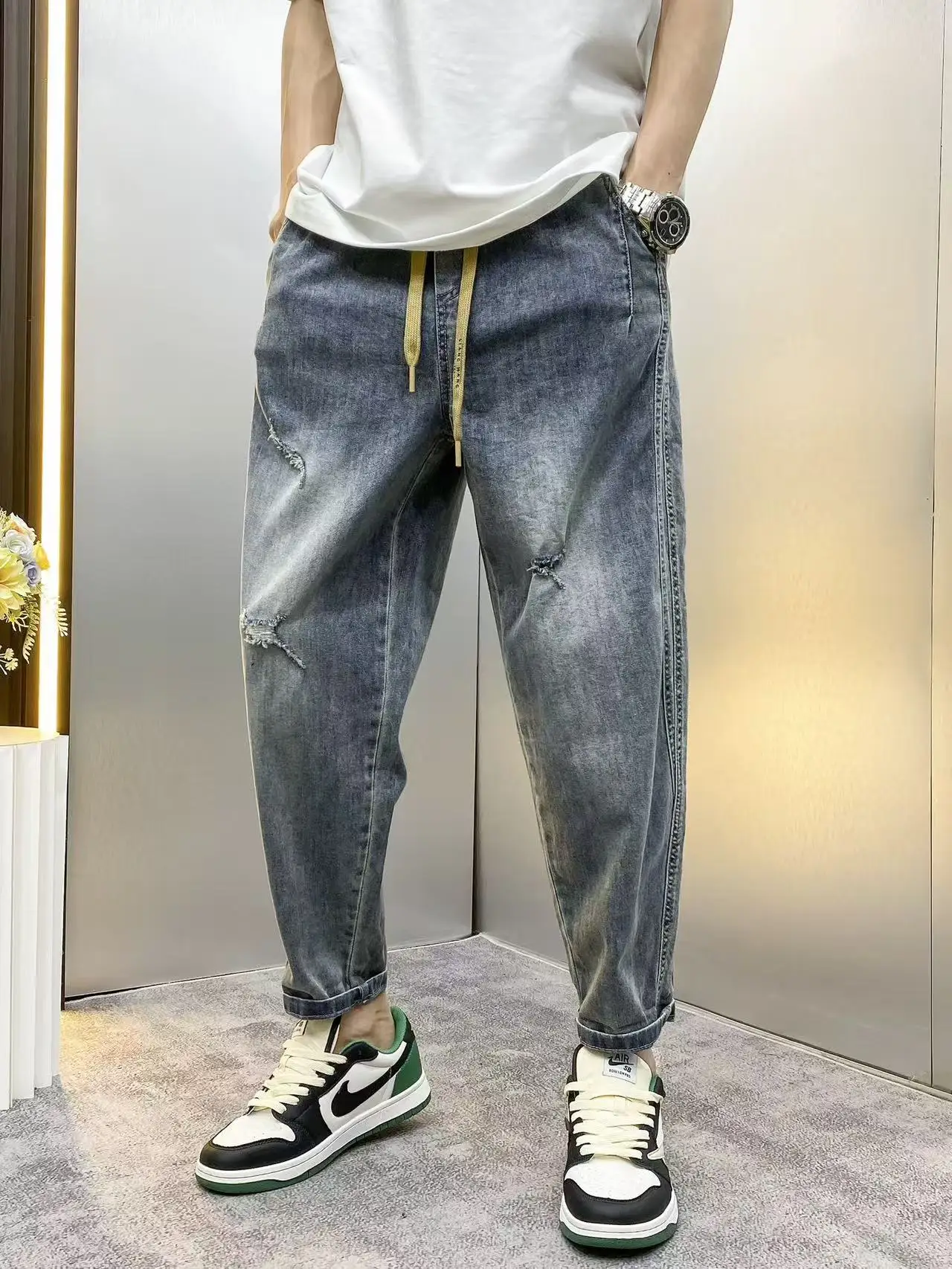 

Retro American Men's Jeans Harlan Loose Fit Faionable Versatile Denim Pants Wear Resistant Sweat Absorbent Straight Leg Tro...