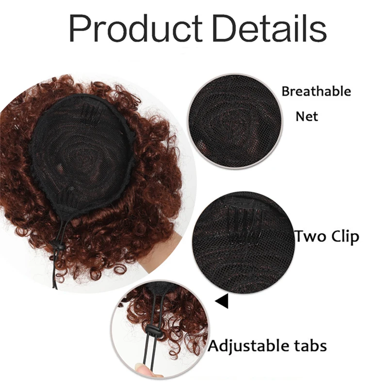 Afro Puff serut ekor kuda, keriting Afro Bun ekstensi rambut sintetis coklat, pendek Afro potongan rambut Updo untuk hitam wanita