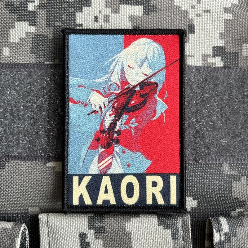 Anime Cartoon Personagem Morale Emblema, Miyazono Kaori Patches, Impressão de Gancho e Loop, Adesivo Tático Mochila, Sua Mentira em Abril