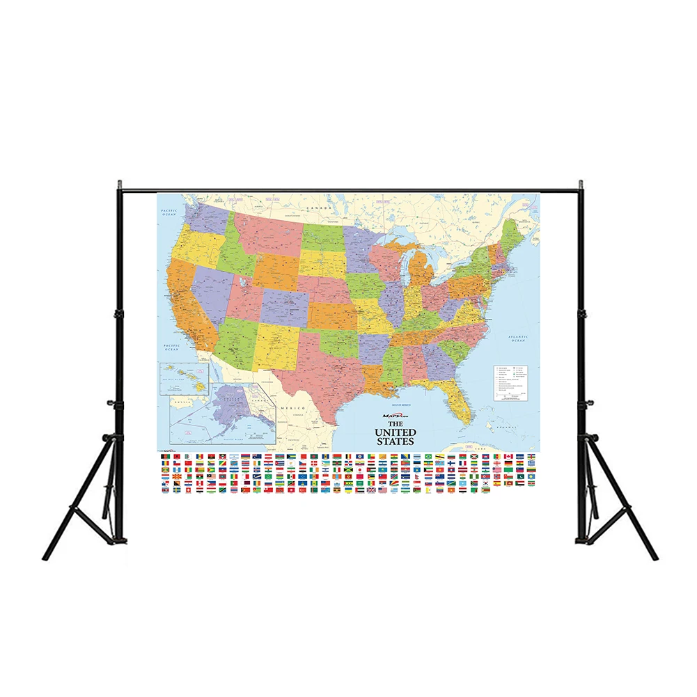 Mapa americano detalhado dos estados unidos, 225*150cm, imagem decorativa suspensa, pintura em tela não tecida, material escolar