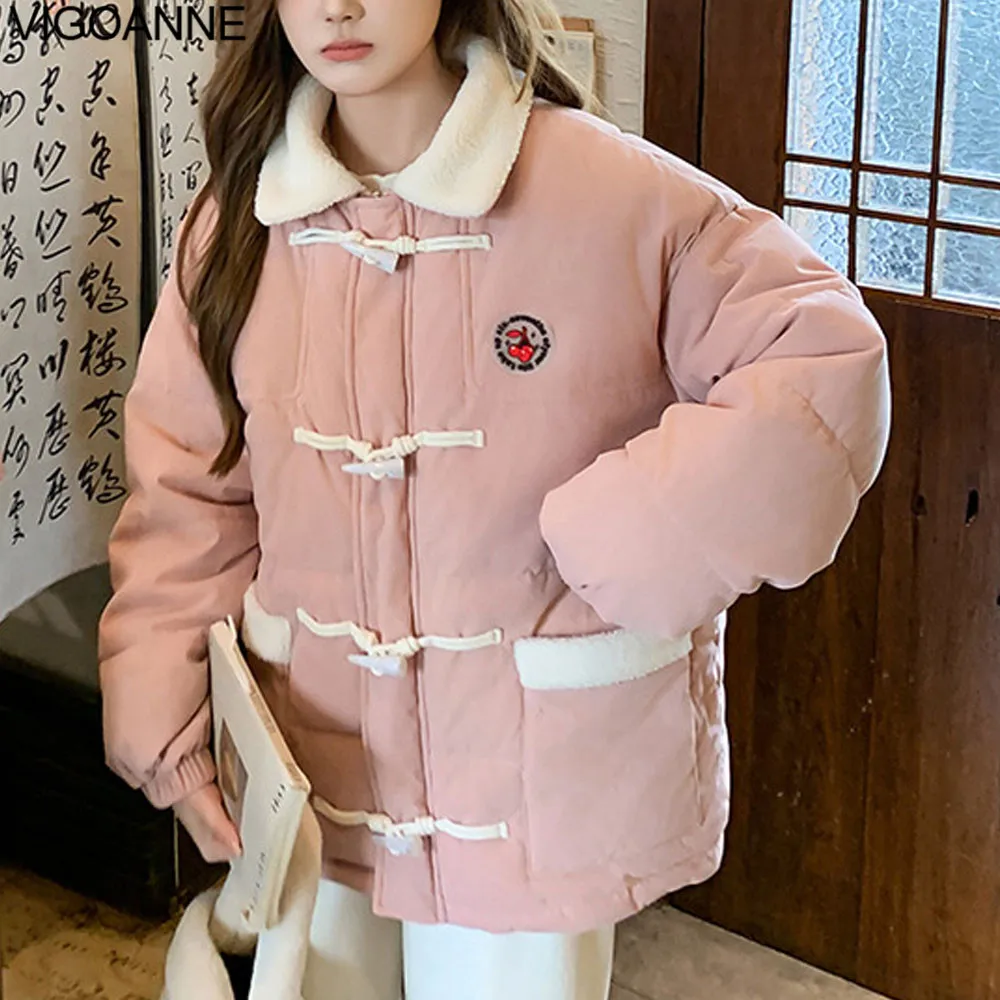 VigoAnne 2025 Solid Turndown Collar Short Coat Women Korean Winter Pocket Casual Long Sleeve Jacket Lady Thick Warm Outwear