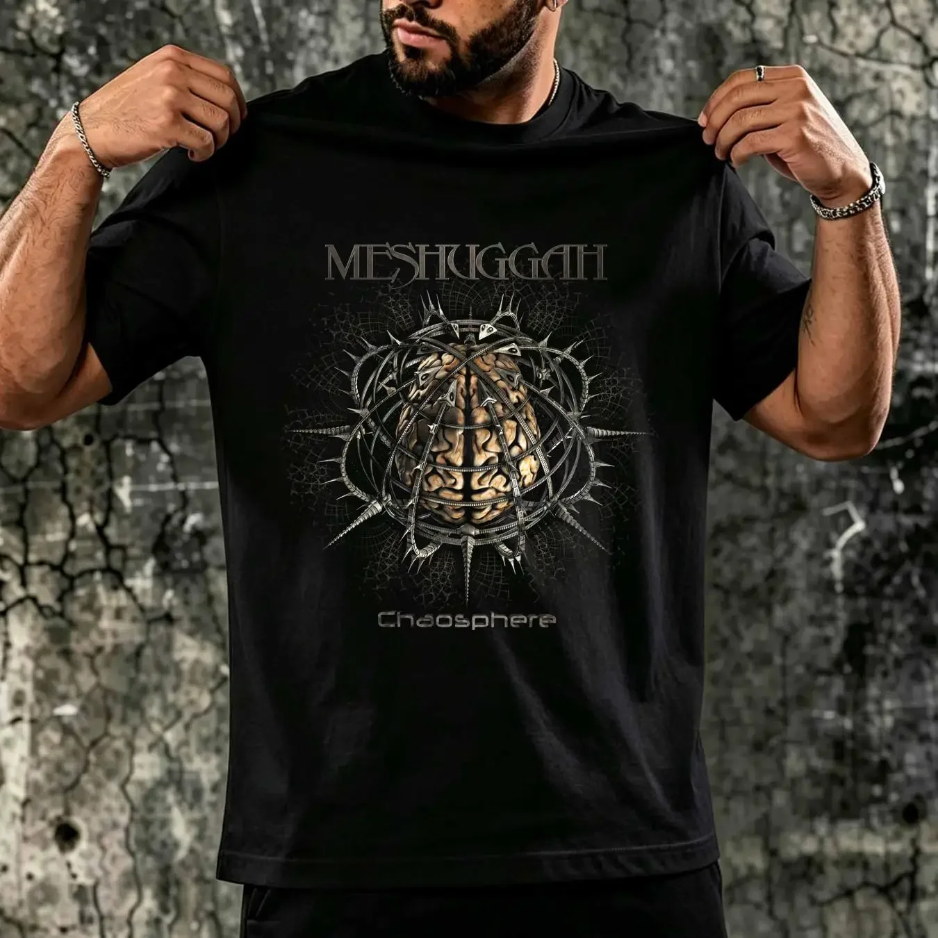 washed T Shirt MESHUGGAH CHAOSPHERE REDUX NEW BLACK vintage Washed streetwear Stretched Top For Everyday Wear Casual Unisex