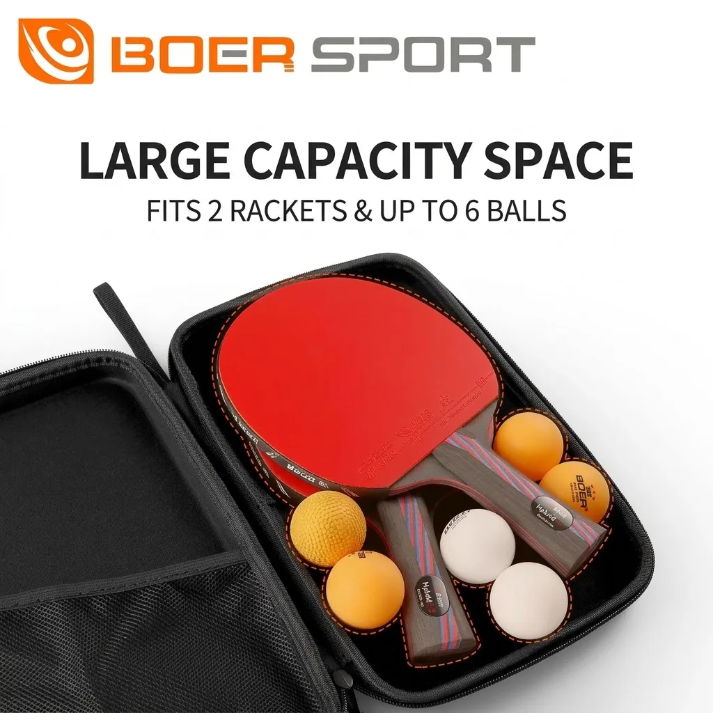 Boer Table Tennis Racket Bag Eva Hard Shell Square Bag, Large Capacity Compartmentalized Hard Table Tennis Racket Bag view 5