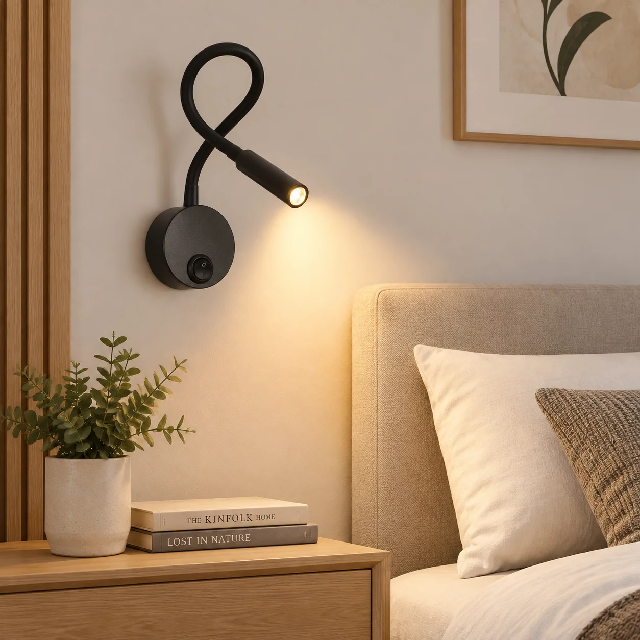JOYINLED Minimalistische Schwanenhals-Wandleuchte 3W Verstellbare Leselampe mit Schalter Flexible Nachttischlampe für Schlafzimmer und Arbeitszimmer