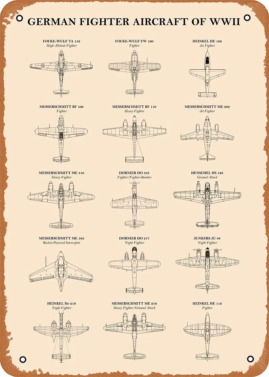 독일 전투기 제2차 세계 대전 포스터 레트로 빈티지 장식 금속 주석 기호 8X12 인치