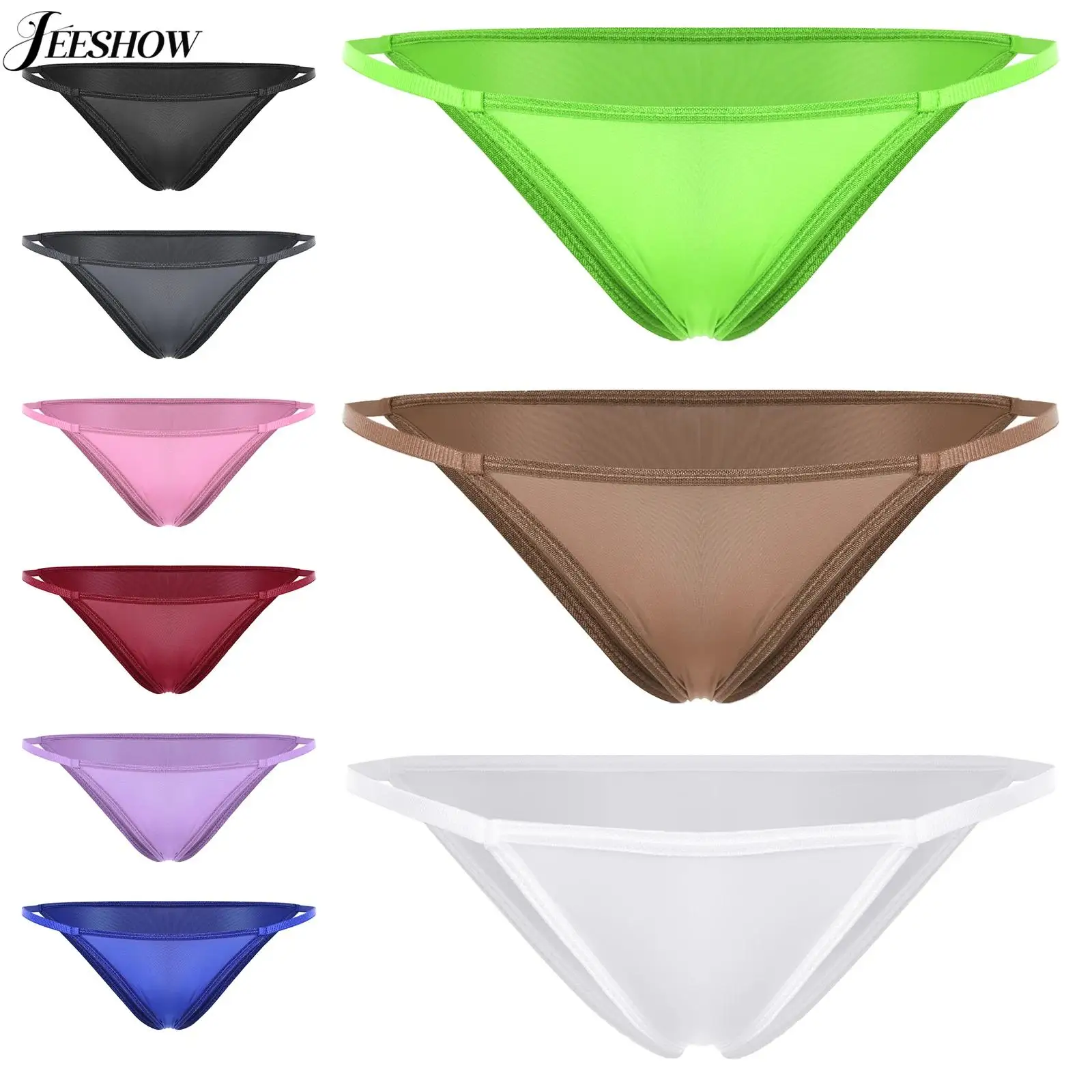 Womens Solid Color Glossy Low Waist Micro Briefs Stretchy Silky Spaghetti Waistband Bikini Panties Underwear Smooth Mini Thongs