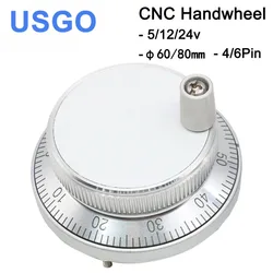 USGO hand wheel5V 6pin Pulse 100 Manual Pulse Generator Hand Wheel CNC Machine 60mm 80mm Rotary Encoder