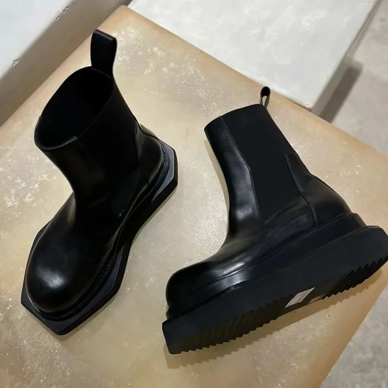 Botas Chelsea de cuero para hombre y mujer, botines de plataforma de suela gruesa, zapatos de motorista de moda urbana, zapatos de trabajo al aire