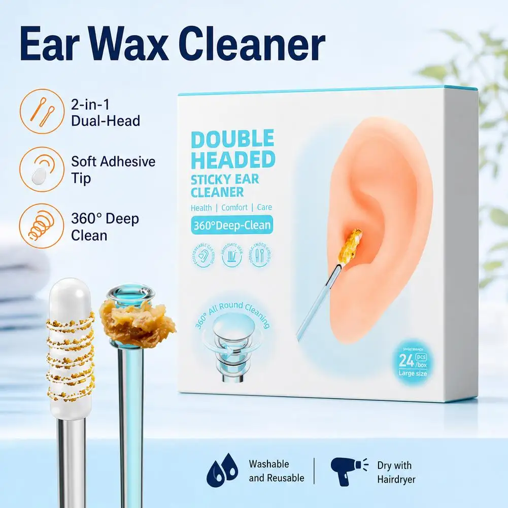 24Pcs/Box Silicone EarWax Remover Sticky Ear Picks Disposable Adhesive Earpick S/L Ear Cleaner for Kids & Adults
