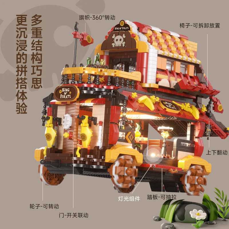 Blocs de construction de modèle de taverne, vue sur la rue, MOC, Architecture japonaise, amis, éclairage LED, briques à assembler, jouets pour enfants, cadeaux