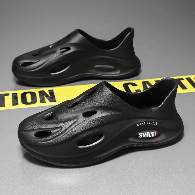 أسود شبشب رجالي أحذية موضة الصيف قباقيب مقاوم للماء حذاء رياضة الشاطئ الانزلاق على الشرائح عادية الراحة النعال قباقيب للرجال