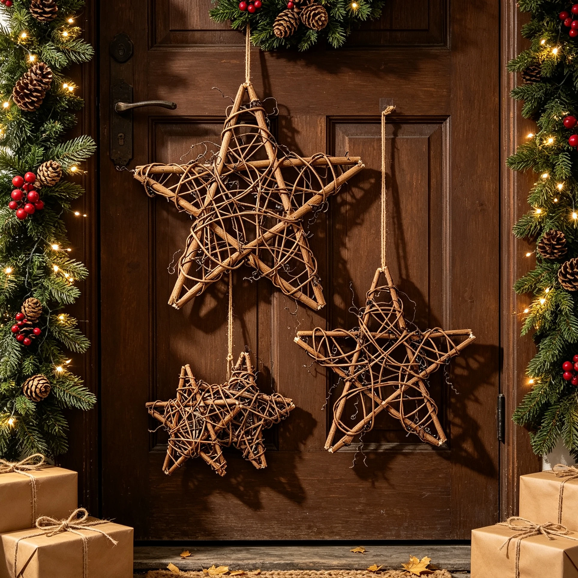 2/4 Pcs Artificial Rattan Star Frame Wreath Christmas Tree Halloween Day Of The Dead Party Home Wall Arch DIY Hanging Decoration