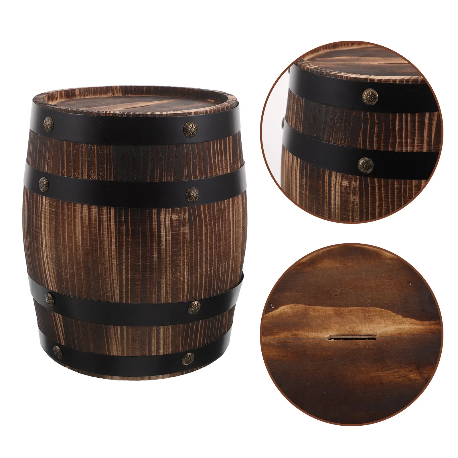 

Large Oak Barrel Piggy Bank Handcrafted Wood Money Saving Box Vintage Style Coin Bank for Children's Desktop