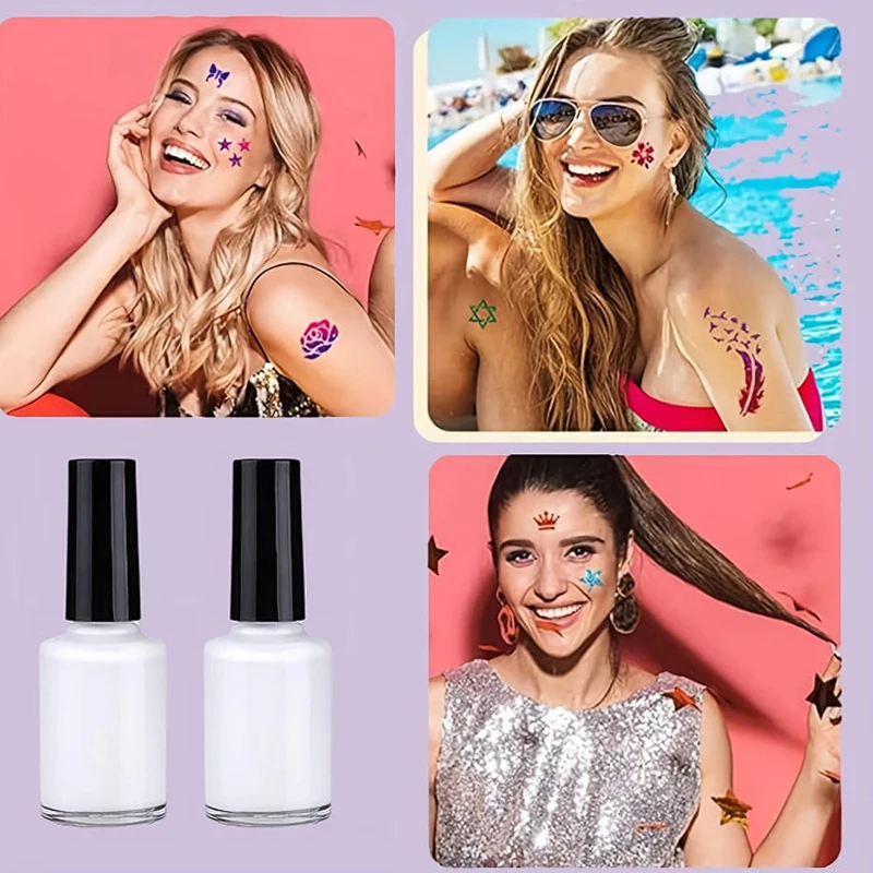 Confezione da 2 adesivi per colla per vernice liquida per il corpo, primer glitter multifunzionale impermeabile resistente al sudore a lunga durata per tatuaggi scintillanti
