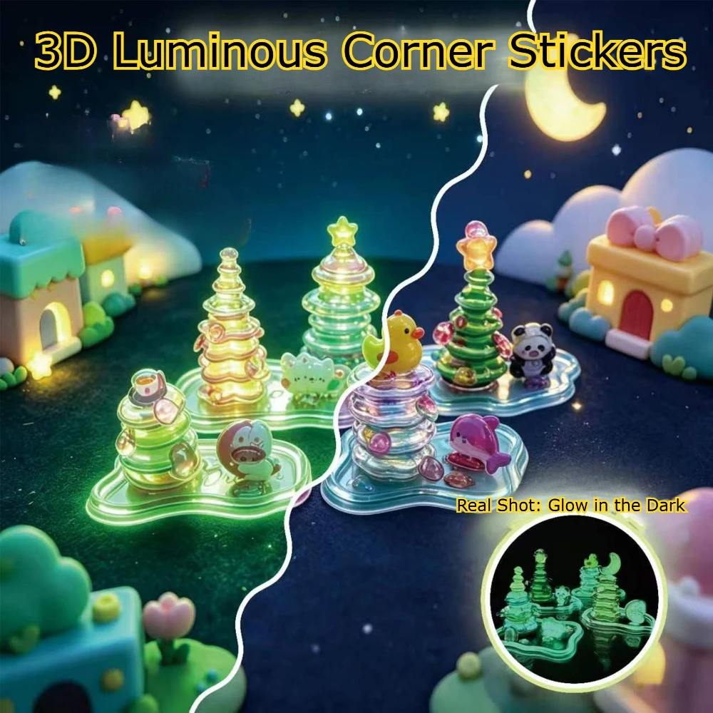 Nouveaux autocollants d'angle lumineux 3D en relief, autocollants mignons en cristal de dessin animé pour enfants, pour scènes miniatures DIY, cadeau artisanal