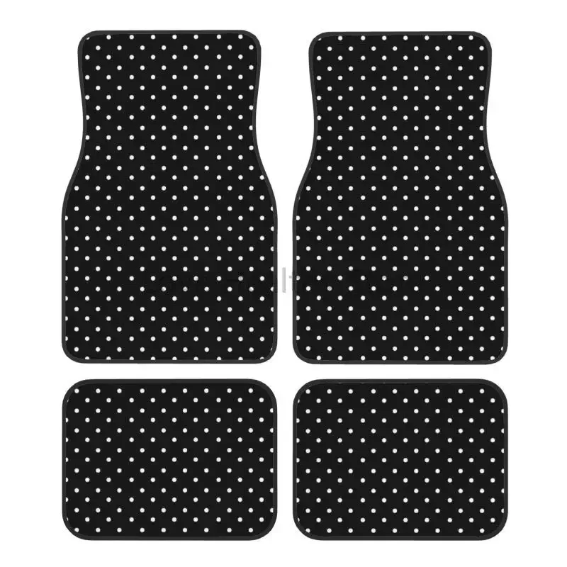 White Polka Dots Car Floor Mats Set of 4pcs Vehicle Front and Rear Foot Mats Anti Slip Auto Floor Carpets Rugs Car Accessories