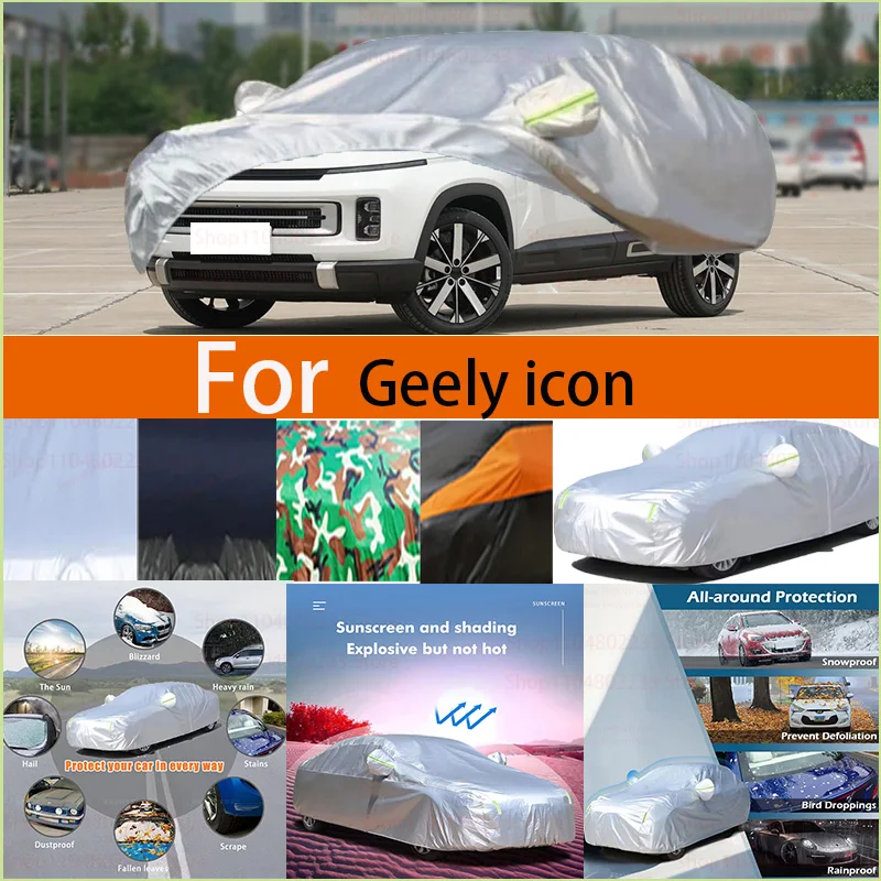 

For Geely Icon Black and Silver Universal Car Cover Waterproof Dustproof Outdoor Protection Full Rain Snow UV Protective