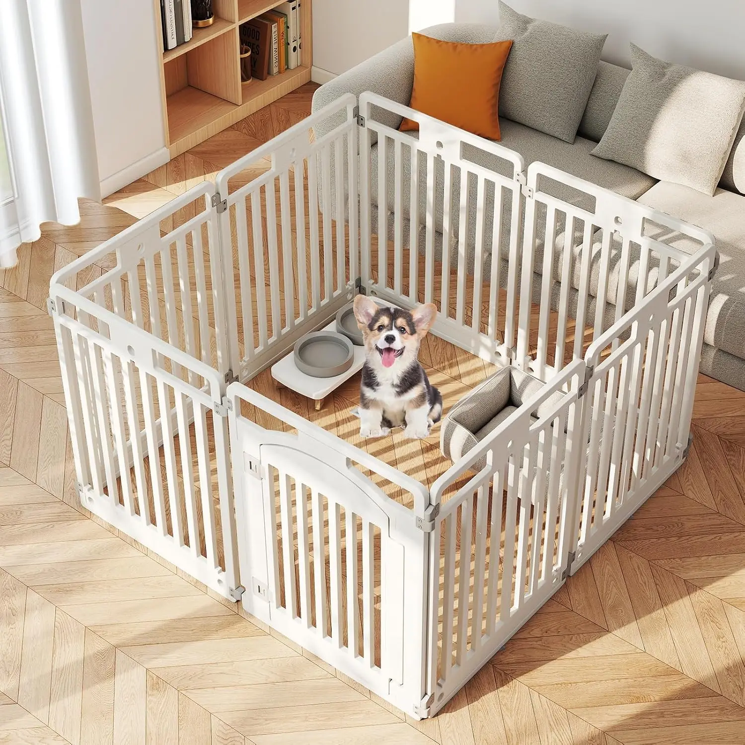 8 Panel Dog Playpen, 32'' Tall Plastic Pet Fence with Lockable Door