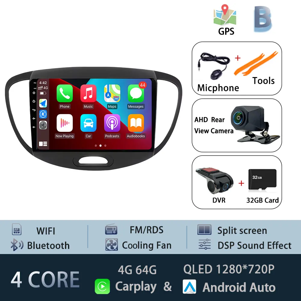 Android 15 Carplay Auto Radio Voor Hyundai I10 2007-2013 CarPlay Auto GPS Recorder Multimedia video Speler 4G + WiFi DSP