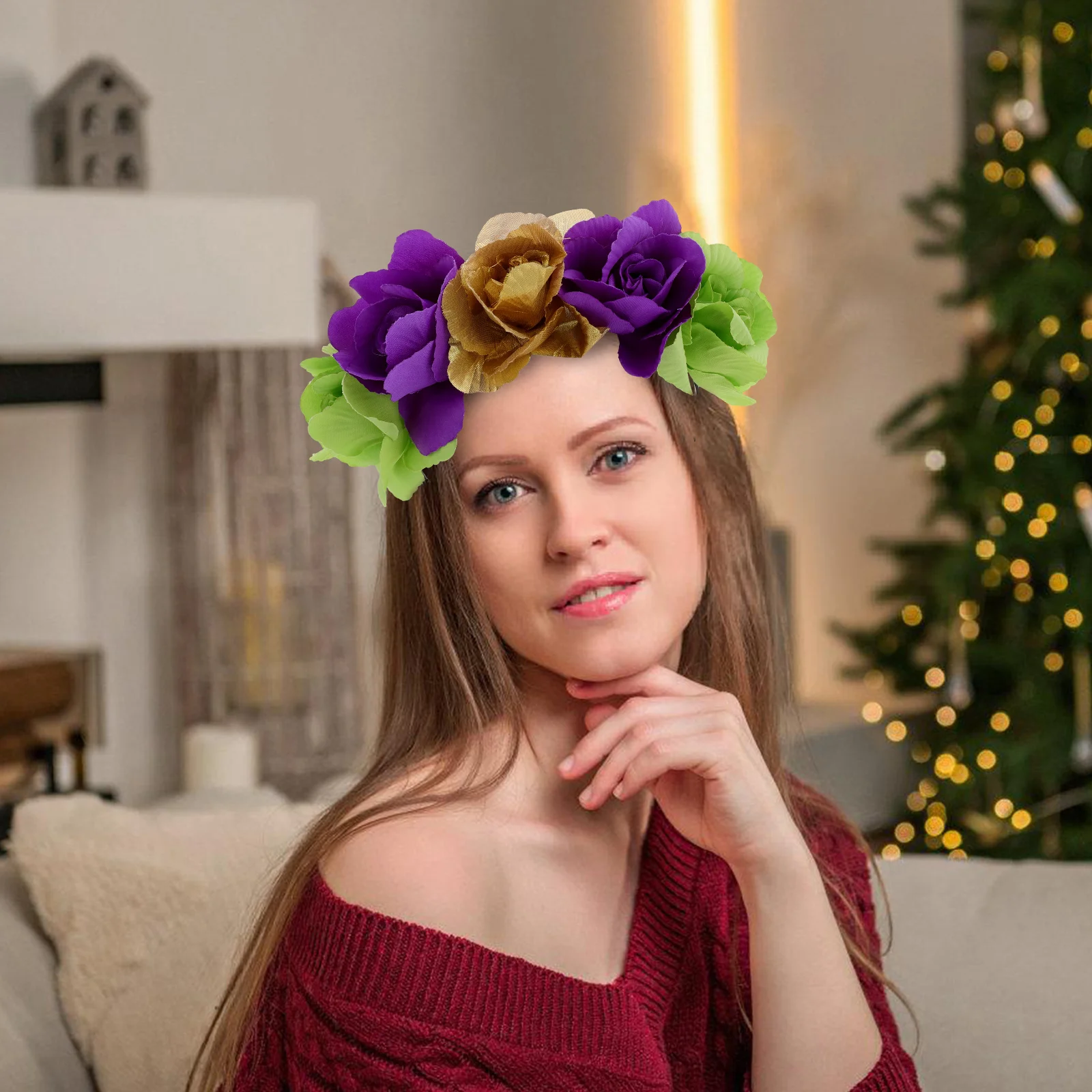 

Carnival Flower Headband Crown Realistic Rose Design Comfortable Fabric Halloween Costume Accessories Women Floral Wreath of The