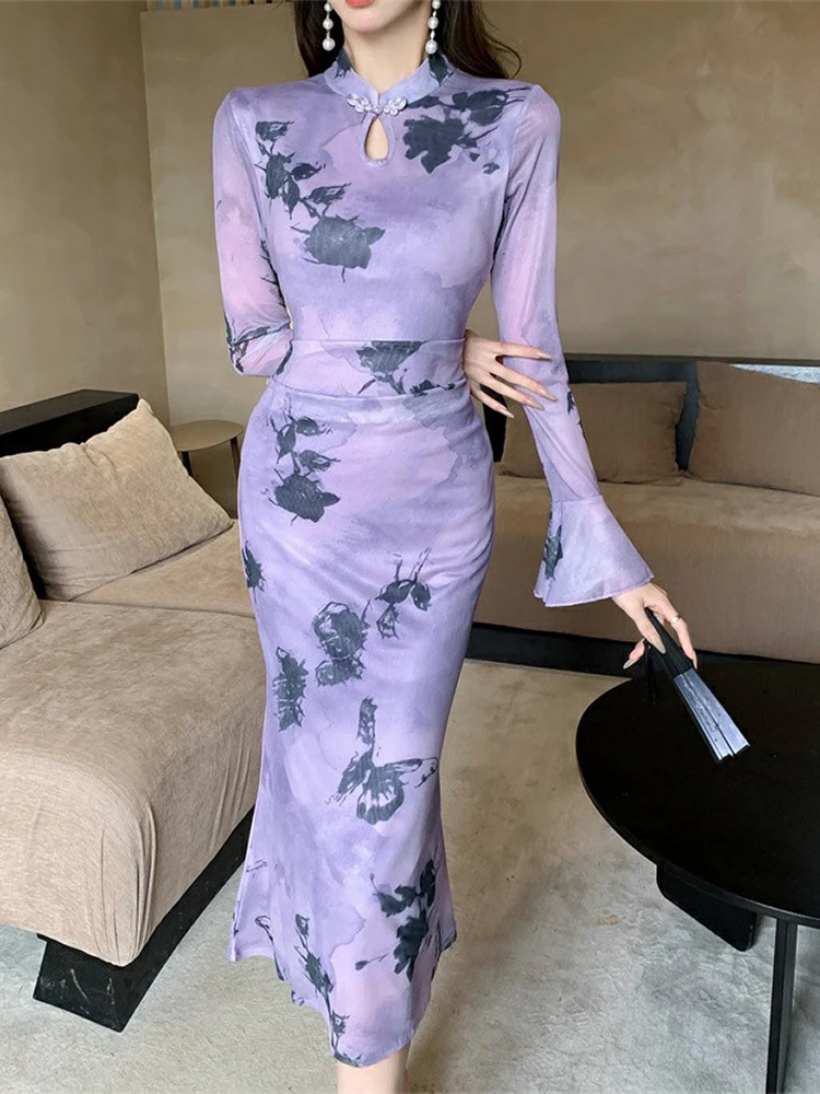 Vestidos de manga comprida vestido feminino babados inverno lã espinha de peixe base de alta qualidade em camadas pesado fechado-ajuste acolchoado suporte pescoço grosso