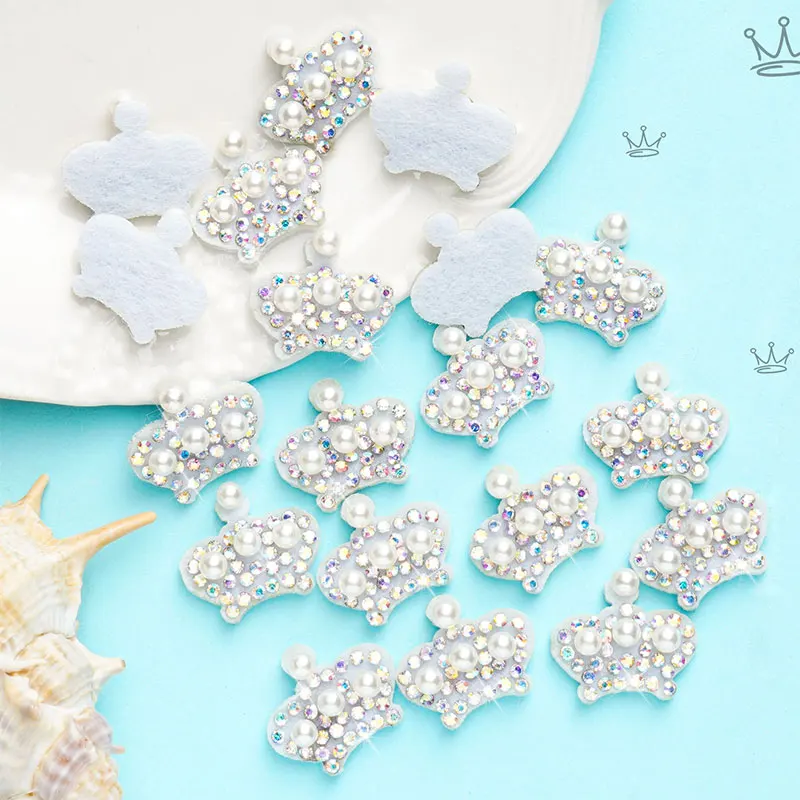 20Pcs hot diamond Pearl crown Appliques For DIY clothing shoes socks hair clip accessories patches