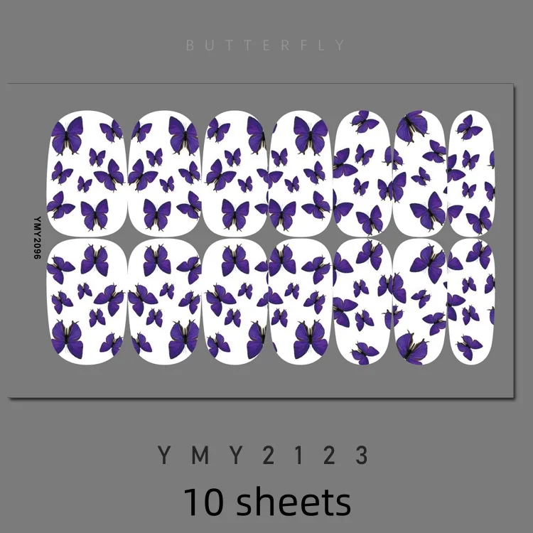 Autocollants Papillons pour Ongles, Couverture Complète, Patch, Bandes de Verhéritage, DIY, Nail Art, 10 Feuilles/Paquet