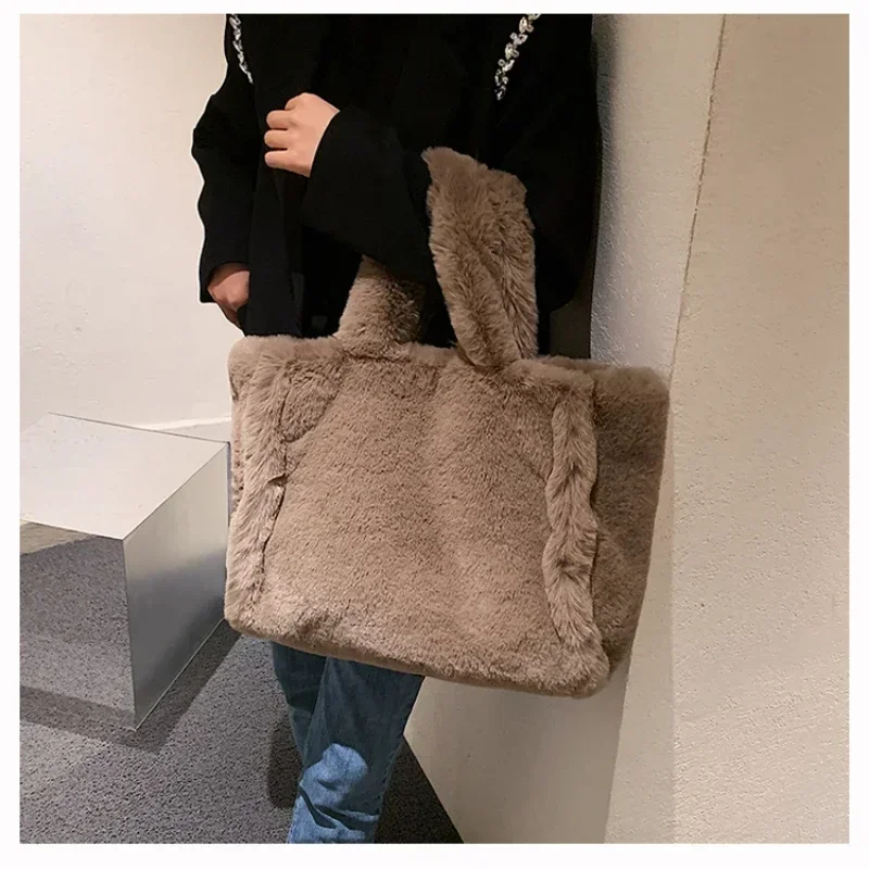 Plush Solid Women\'s Top-Handle Bags Ladies Bags on Sale 2023 High Quality Fashion Sewing Thread Handbag Bolsas Femininas