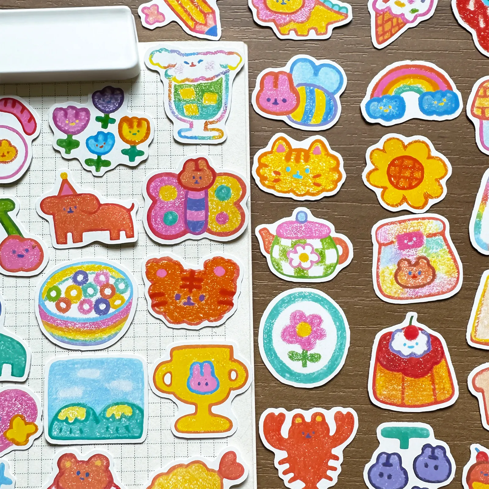 Ins Style Pencil Drawing Cute Animal Flower Girl Small Stickers for Journal Notebook DIY Decoration