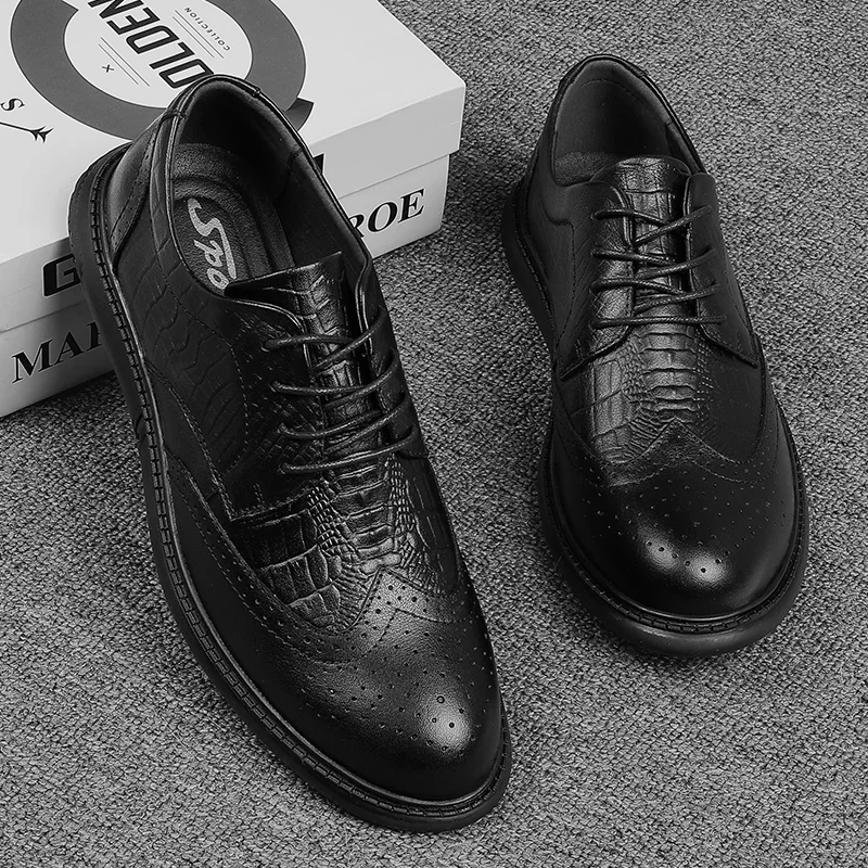 Sepatu Formal Pria Ukuran Besar Kulit Asli Gaun Bisnis Bergaya Inggris Sepatu Flat Pria Kualitas Tinggi Sepatu Oxford Pria