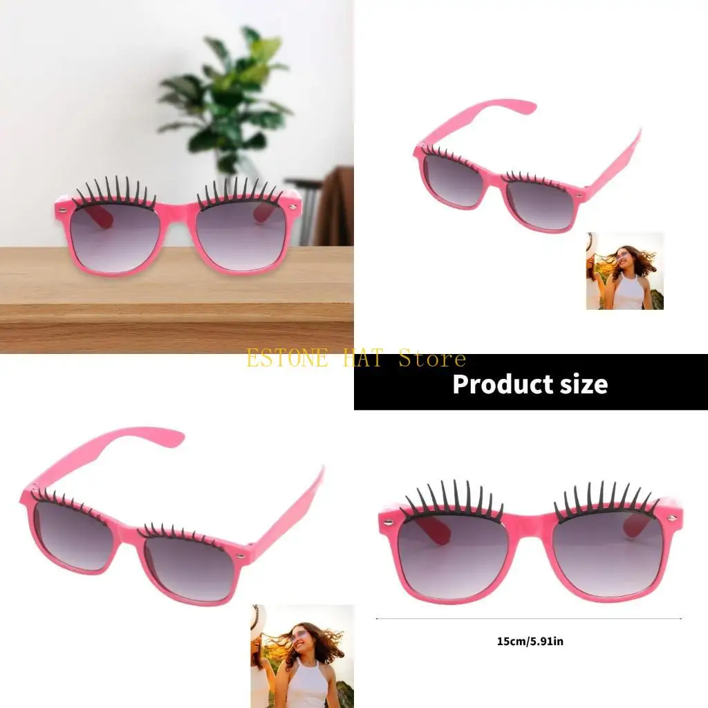 49MF Pink Eyeglasses Sungalsses with False Eyelashes Party Decorations Cosplay Props