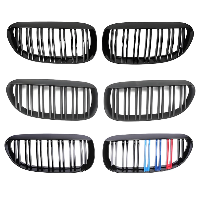 Front Kidney Grille Gloss Black Matte M Double Slat Grill Car Compatible with BMW 6 Series E63 E64 650i 650C 645C M6 2004 -2010