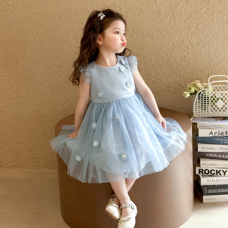 

Детские платья принцессы, сетчатое платье с цветочным принтом для девочек, детское вечернее вечернее платье для выпускного вечера, бальное детское модное платье без рукавов