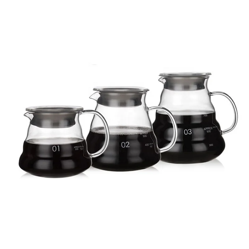 

Handmade 360ml-800ml Borosilicate Glass Coffee Pot Clear Heatproof Range Server for Pour Over Tea Coffee Premium Coffee Tea Sets