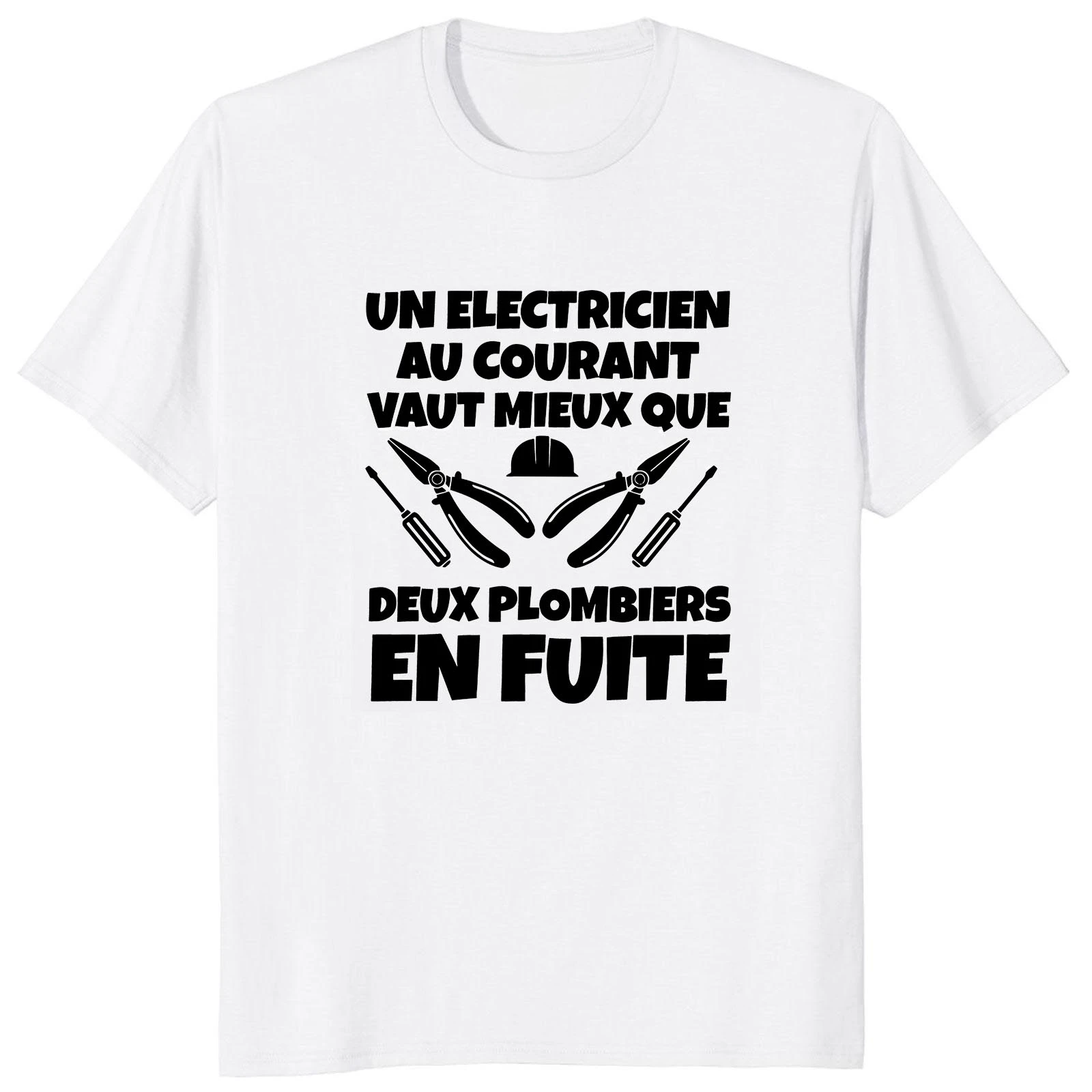 French Texts Boyfriend Dad Gift T-shirts For Men 100% Cotton Soft O-neck Unisex Tee Top EU Size Electrician Worker Light