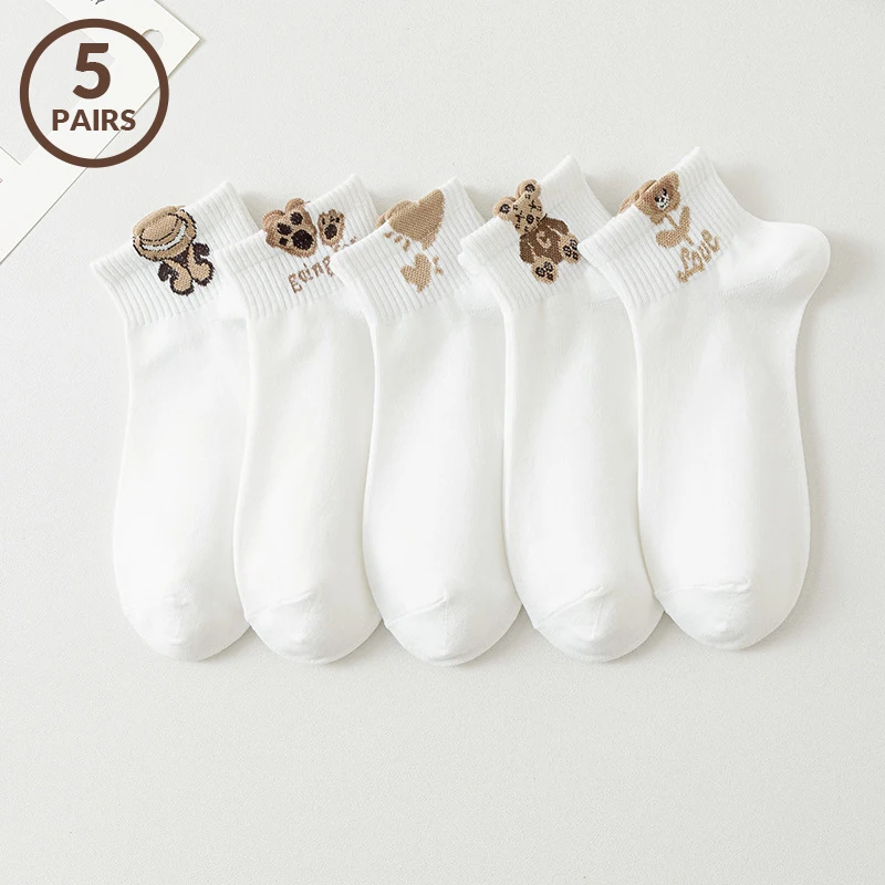 5/10 أزواج المرأة لطيف الدب الجوارب الكاحل الجوارب تنوعا المألوف الإبداعية تنفس مريحة الجوارب غير رسمية
