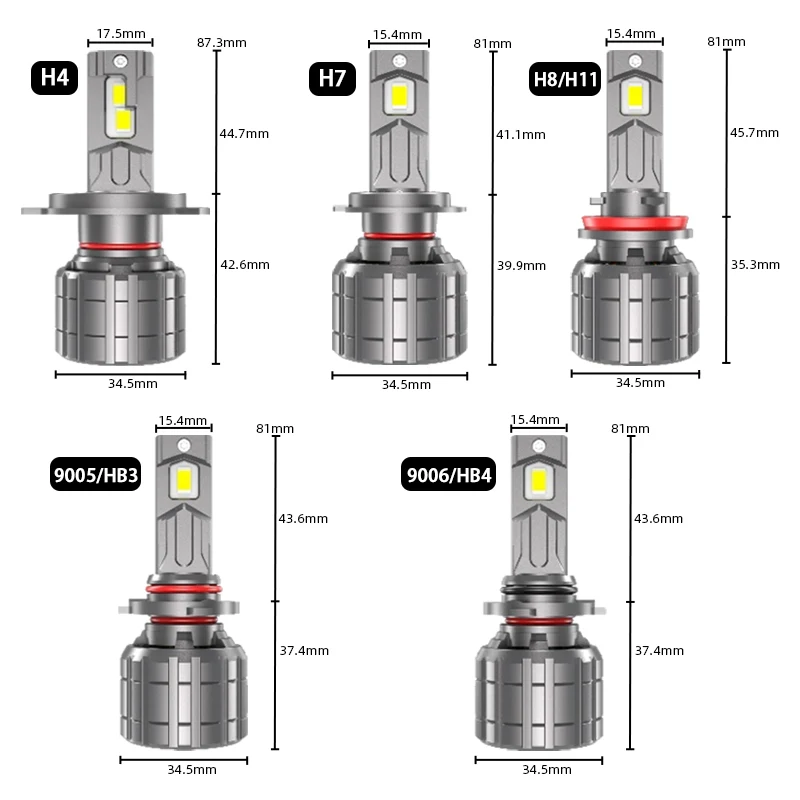 DAWNKNIGHT 차량용 LED 헤드라이트 전구, 캔버스 터보 LED 램프, 자동 LED 헤드라이트 키트, H8, H11, 9005, Hb3, Hb4, 6000K, F8, 160W, H7, H4, 2 개