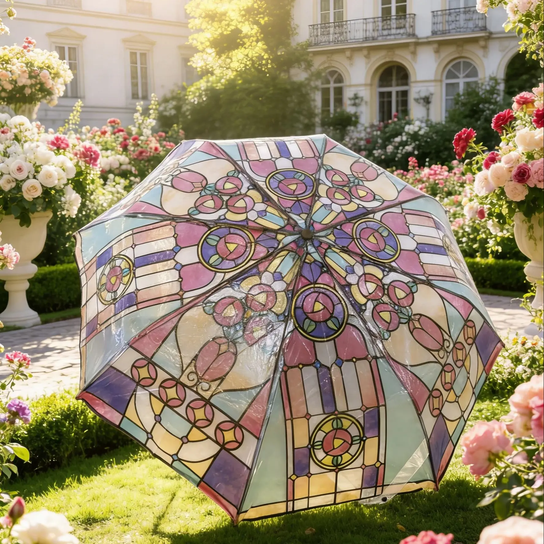 Large Automatic Umbrella British Wind & Rain Forest Design Arched Colored Glass Transparent Sunshine Romantic Adult Fashion