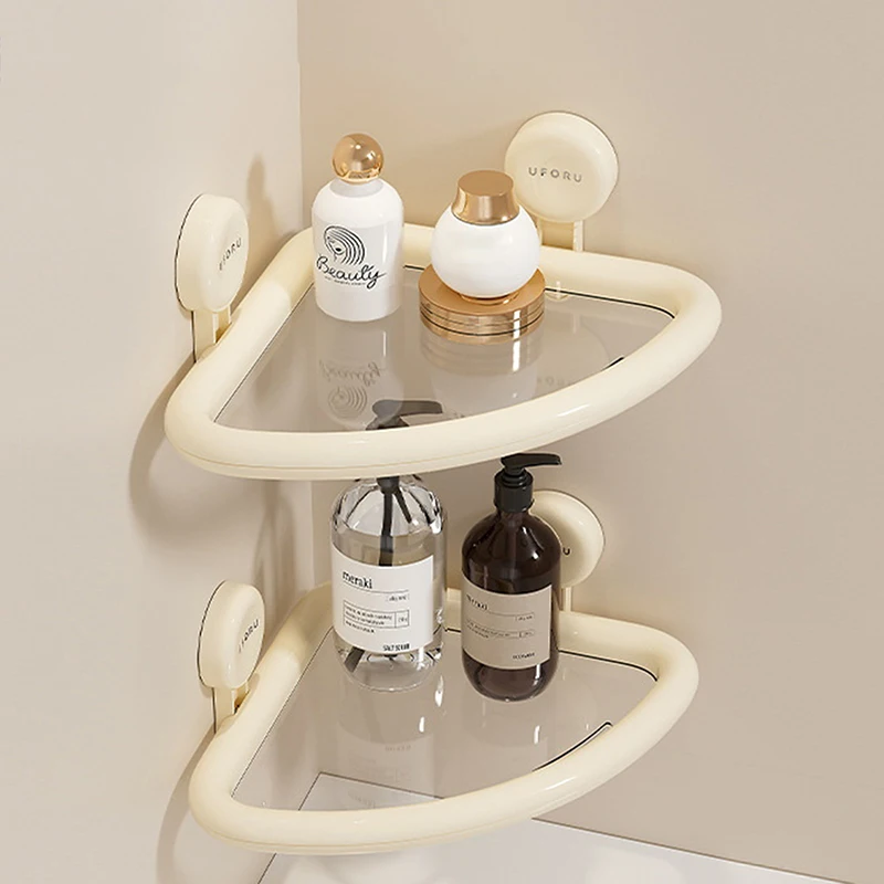 

Plastic Suction Cup Triangle Shelf Wall Mounted Punch Free Hand Sanitizer Storage Rack Drainable Shower Organizer For Home