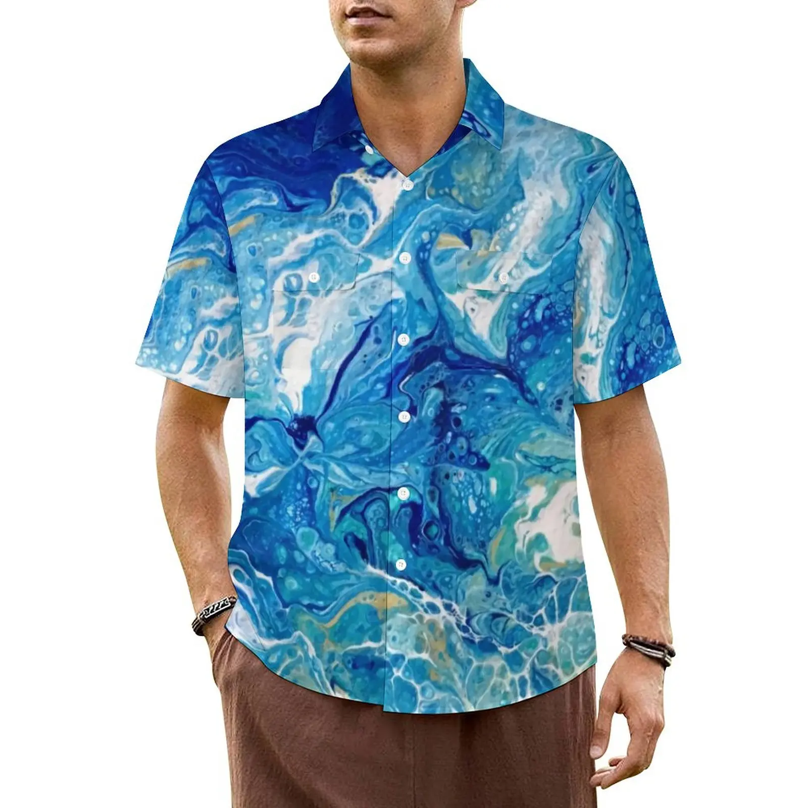 Beach Print Beach Shirt Seaside Abstract Art Hawaiian Casual Shirts Men Trendy Blouses Short-Sleeved Harajuku Design Clothes